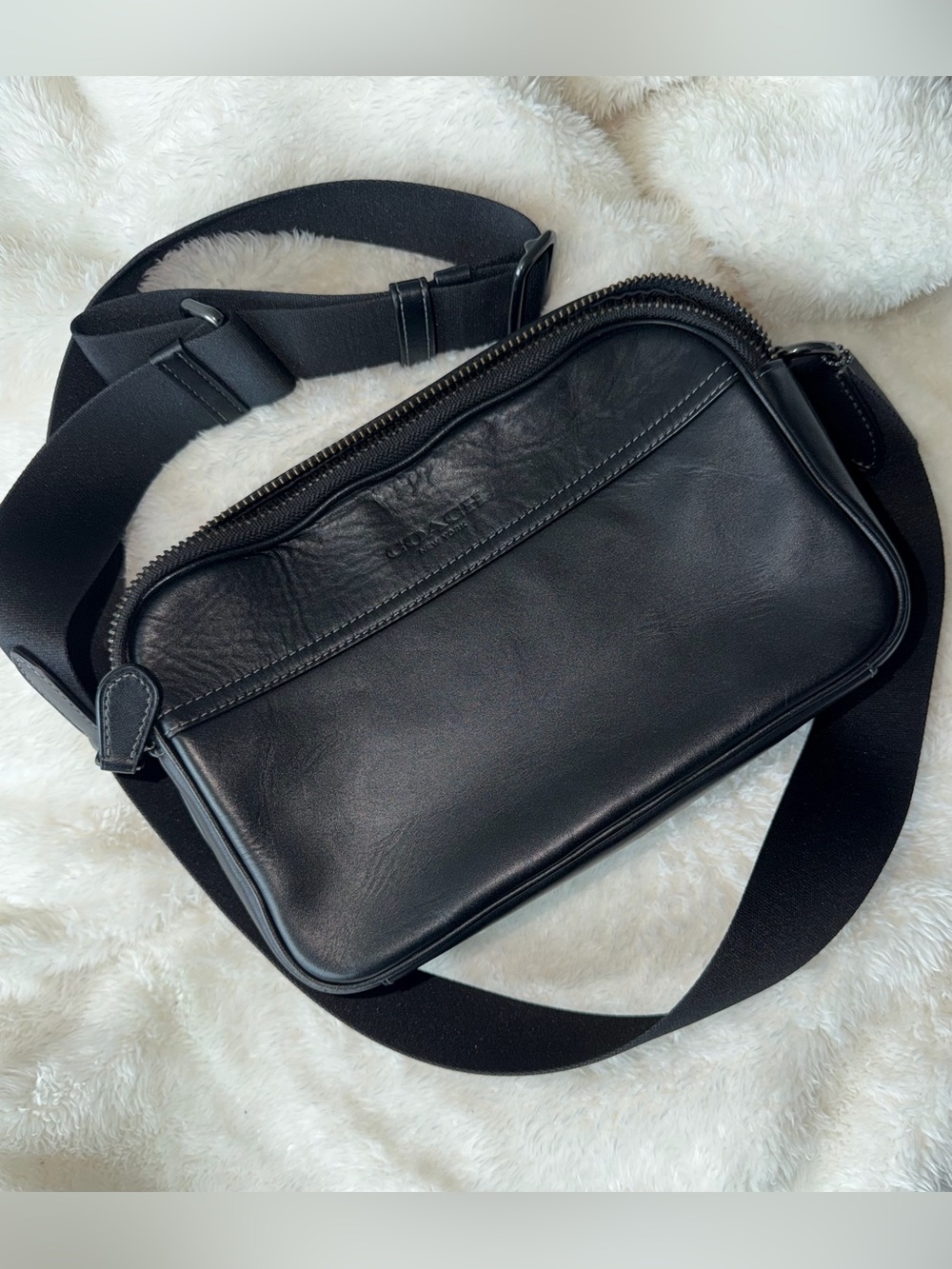 Coach Black Leather Belt Bag with Wide Strap